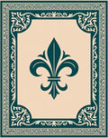 Teal Fleur De Lis Medallion Border Rug