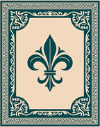 Teal Fleur De Lis Medallion Border Rug