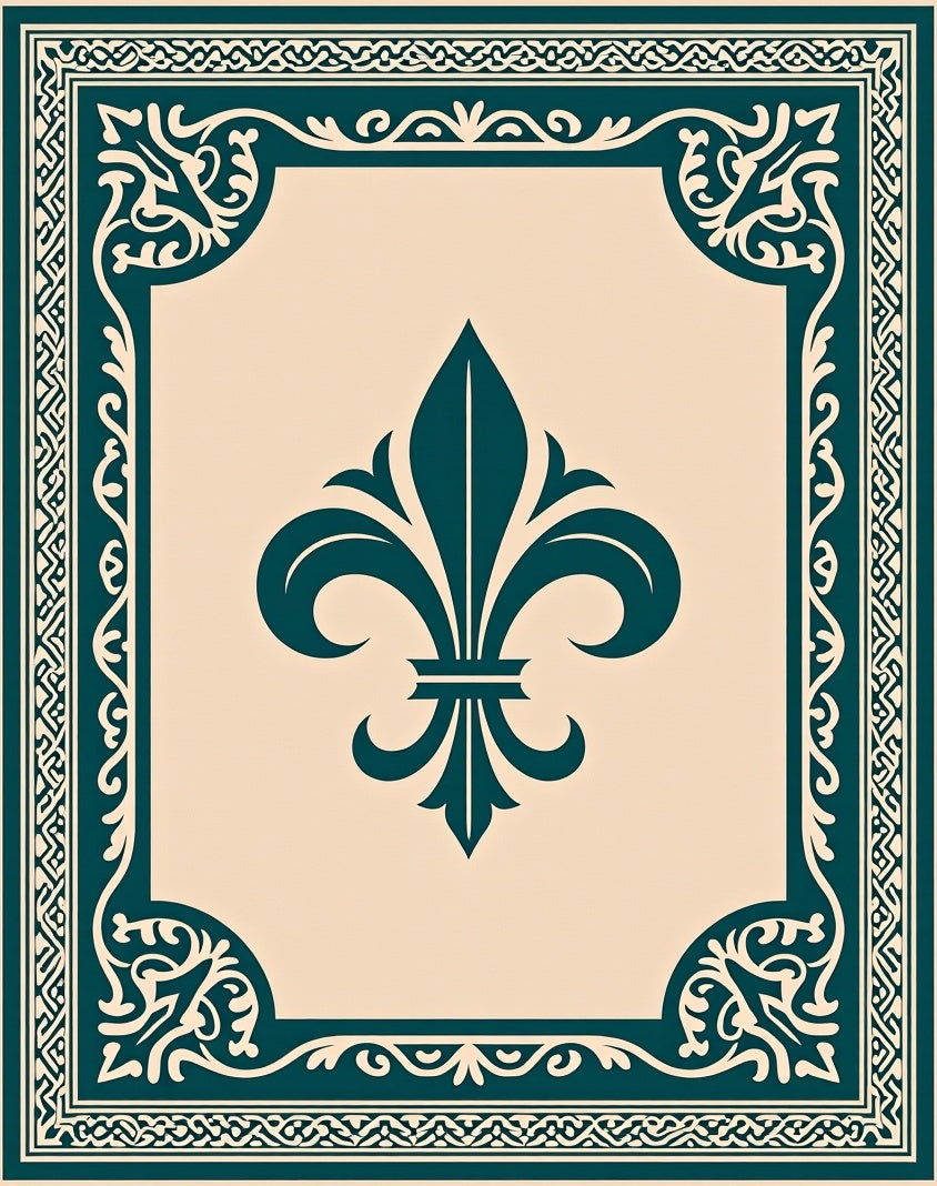 Teal Fleur De Lis Medallion Border Rug