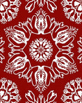 Crimson White Stylized Snowflake Mandala Rug