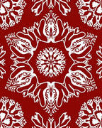 Crimson White Stylized Snowflake Mandala Rug