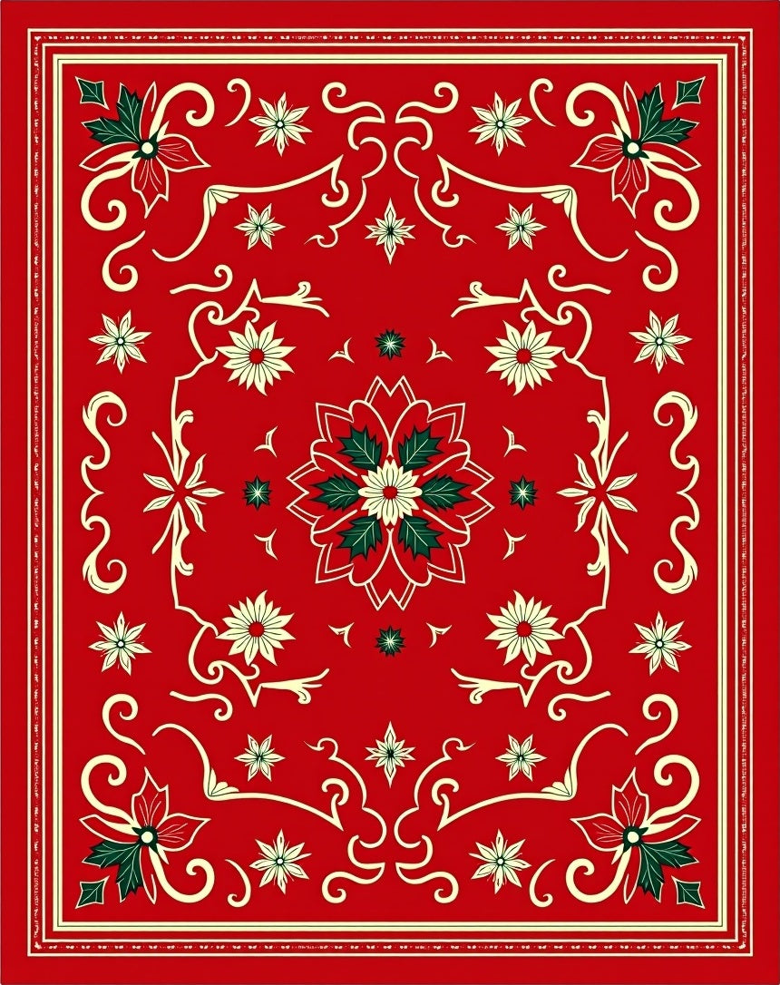 Crimson Poinsettia Swirl Ornament Rug