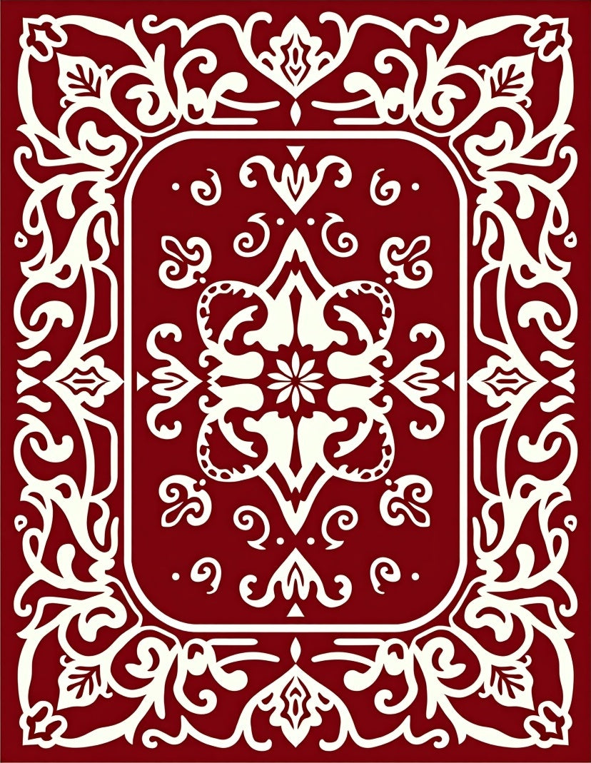 Deep Red Ivory Filigree Floral Medallion Rug