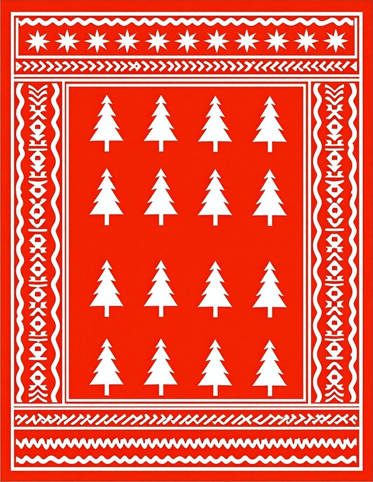 Bright Red Christmas Tree Border Rug