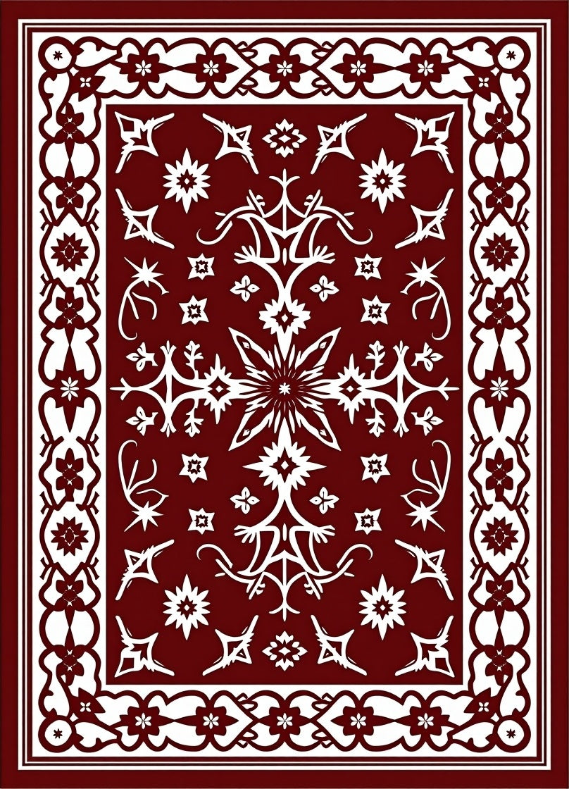Deep Red White Floral Medallion Traditional Rug