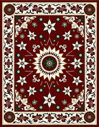 Deep Red Floral Medallion Arrangement Rug