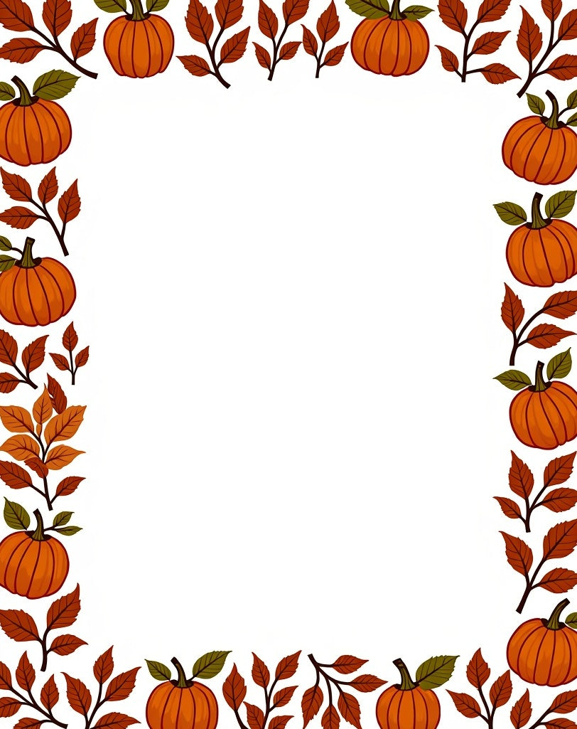 Orange Pumpkin Autumn Leaf Border Rug