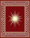 Crimson Sunburst Geometric Border Rug
