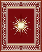 Crimson Sunburst Geometric Border Rug