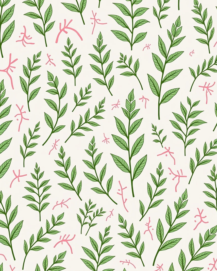 Green Leaf Branches with Pink Accents Rug