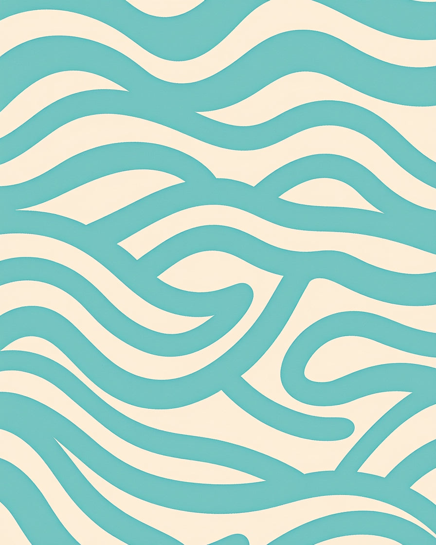 Aqua Cream Flowing Wave Abstract Rug