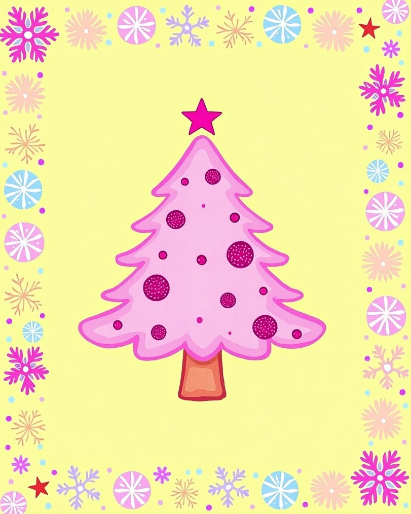 Pink Christmas Tree Snowflake Border Rug