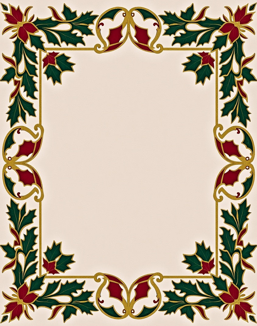 Crimson Holly Leaf Golden Border Rug