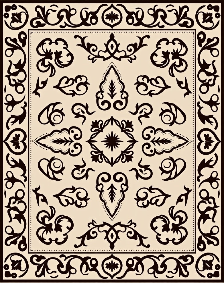 Classic Dark Beige Floral Border Rug