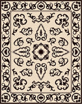 Classic Dark Beige Floral Border Rug