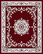 Deep Red Floral Medallion Border Rug