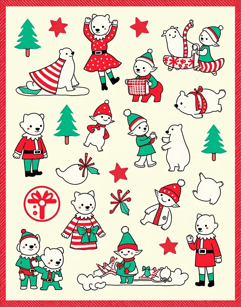 Festive Elves And Bears Christmas Collection Rug