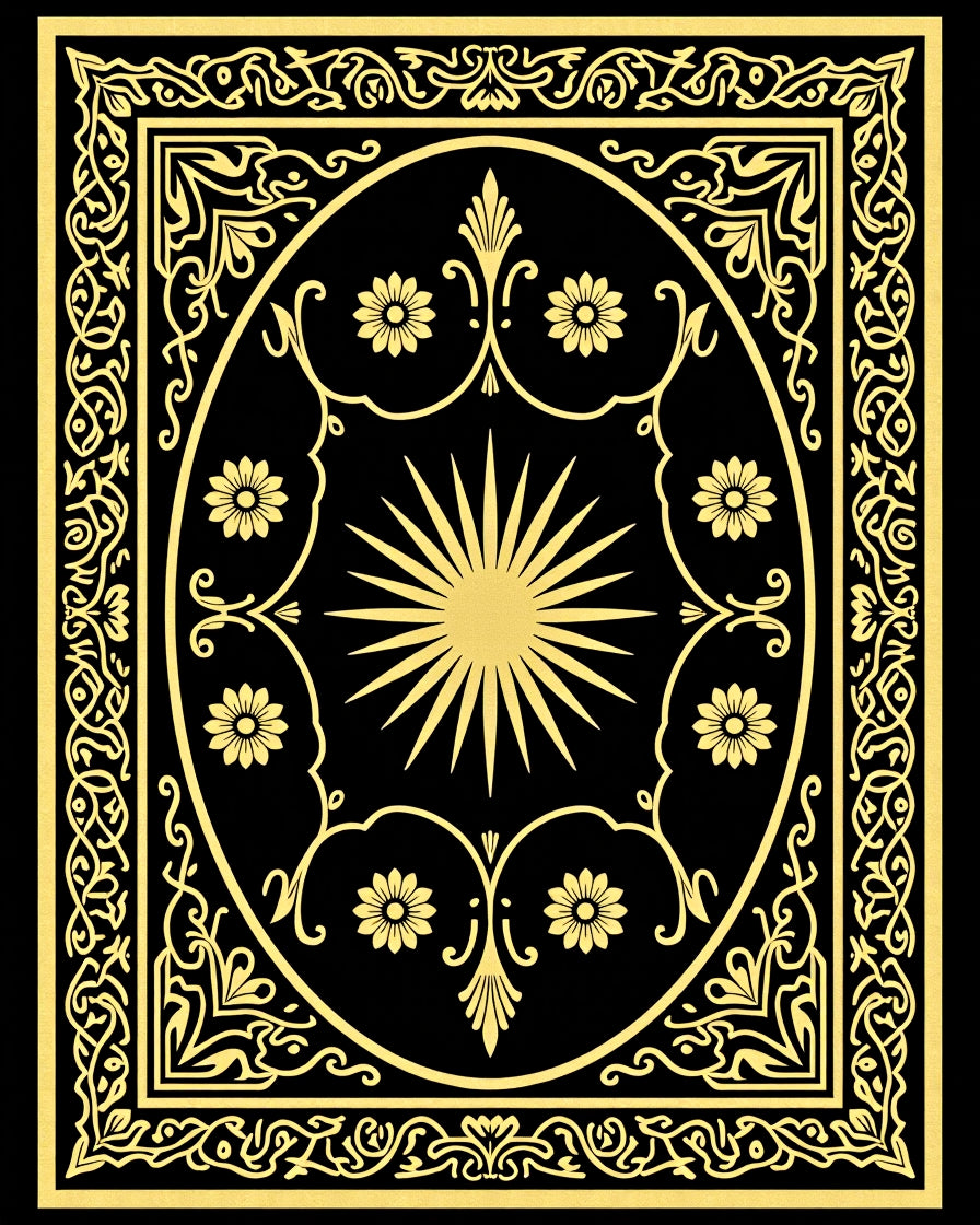Gold Sun Floral Oval Frame Rug