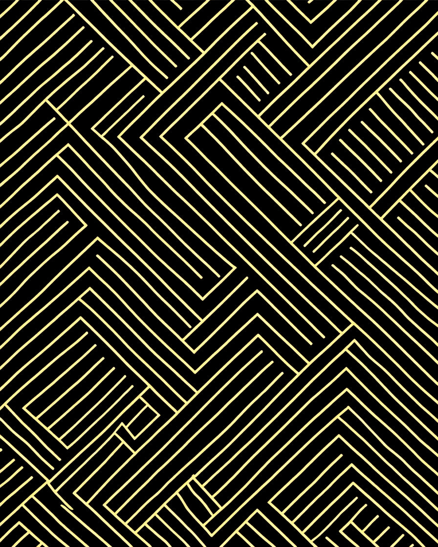Golden Black Geometric Interlocking Lines Rug