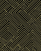 Golden Black Geometric Interlocking Lines Rug