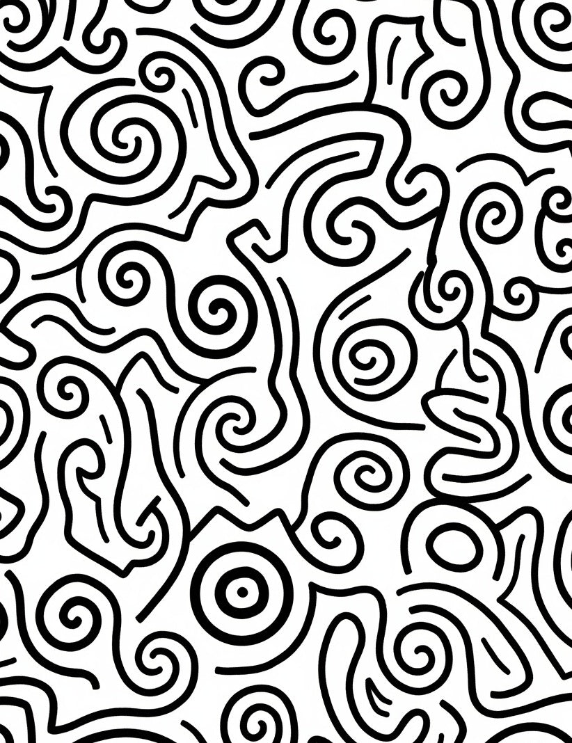 Black White Whimsical Swirl Abstract Rug