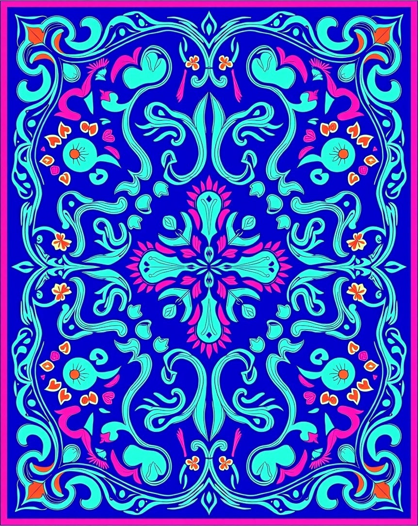 Vibrant Teal Pink Royal Mandala Rug