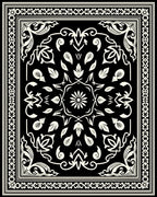 Cream and Black Floral Medallion Border Rug