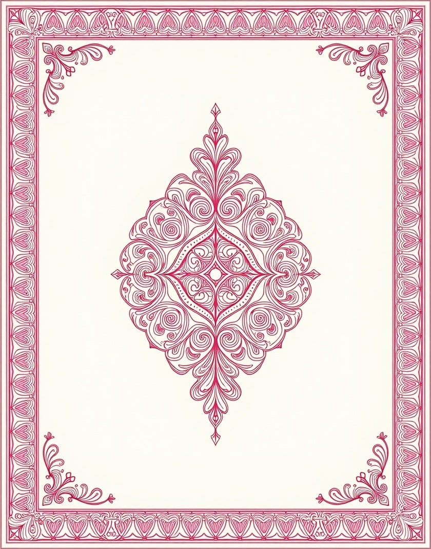 Ornate Magenta Filigree Medallion Frame Rug