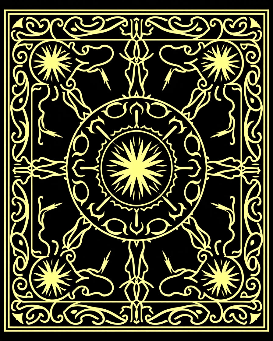 Golden Celestial Sunburst Mandala Rug
