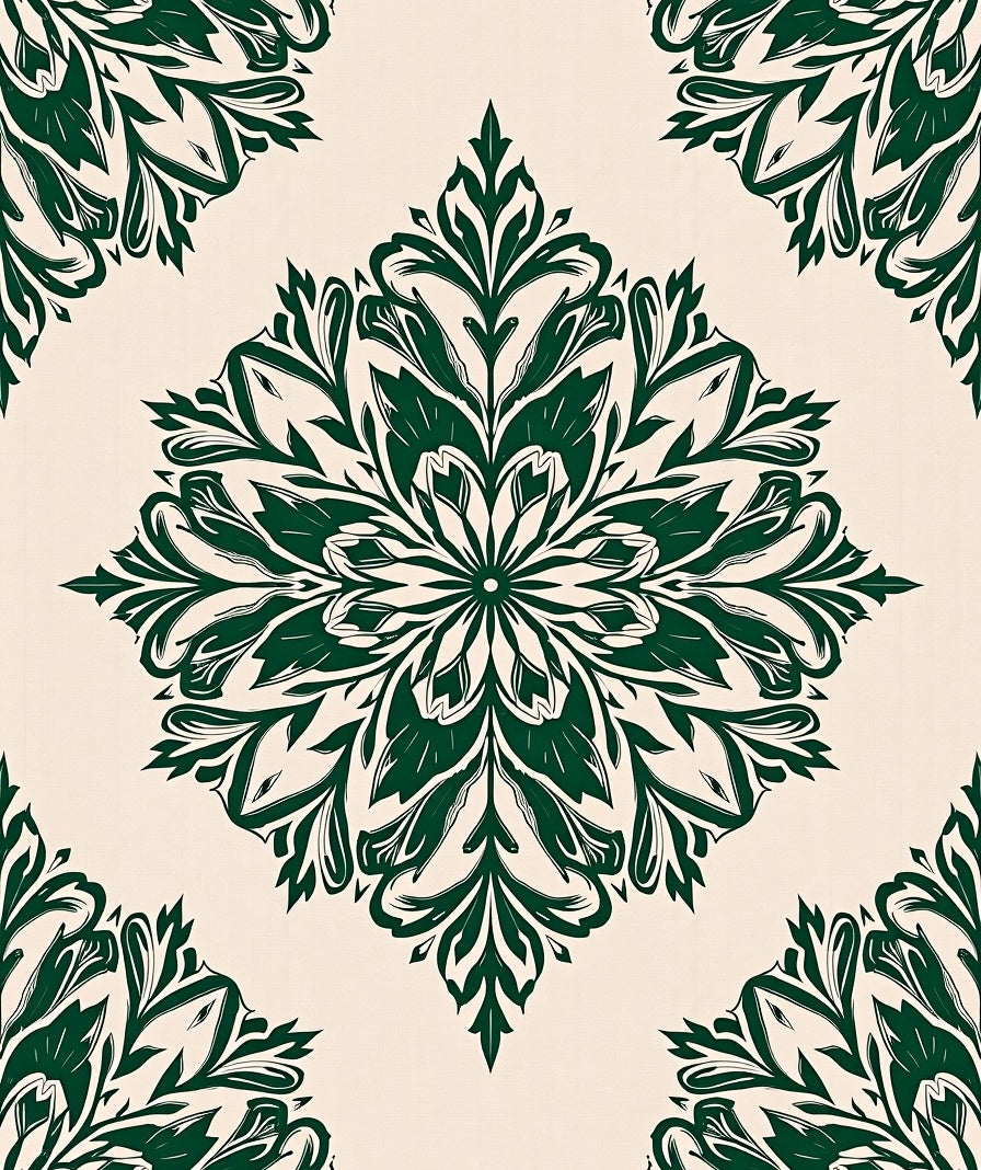 Forest Green Floral Medallion Rug