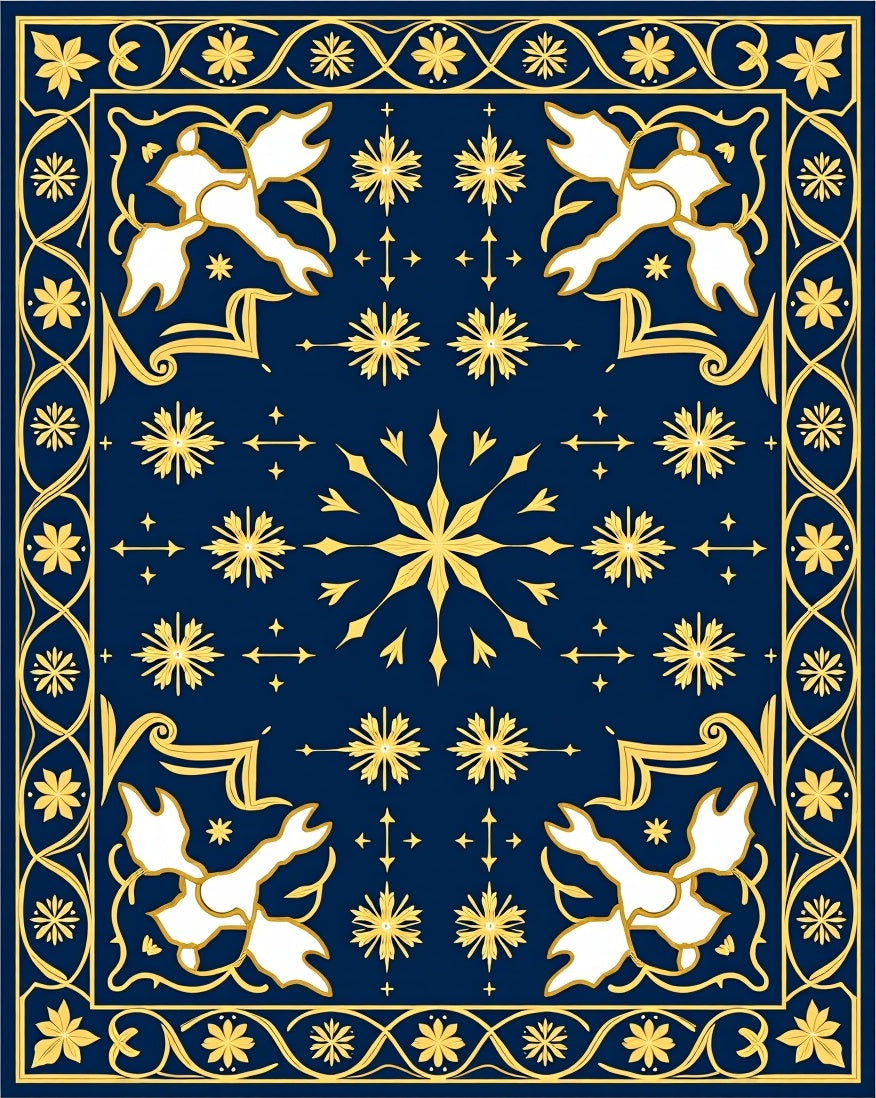 Midnight Gold Celestial Floral Mandala Rug