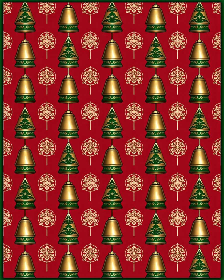 Golden Bells Red Christmas Textile Rug