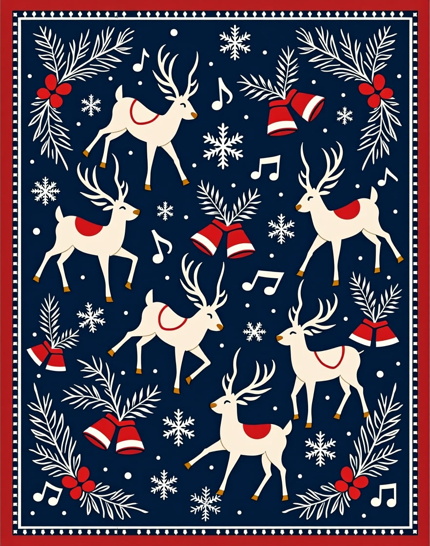 Festive Reindeer Snowflakes Bells Garland Rug