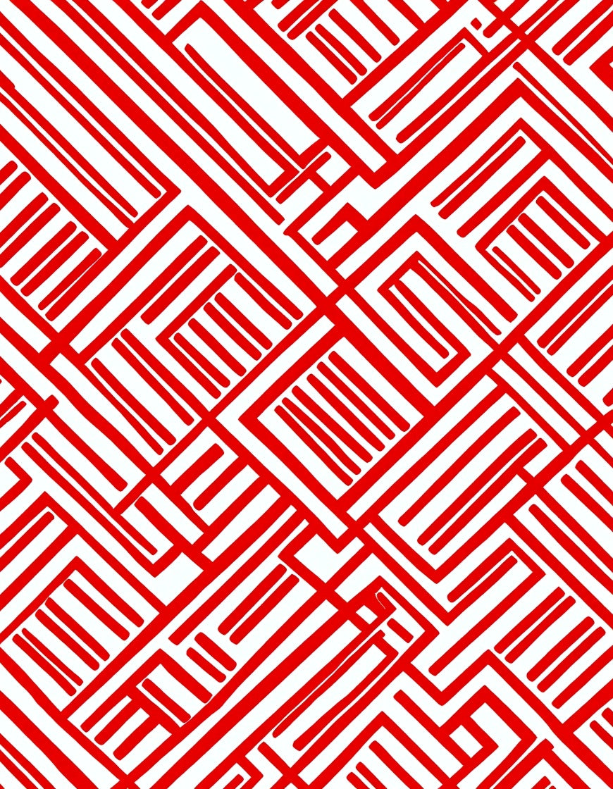 Crimson Geometric Maze Line Rug