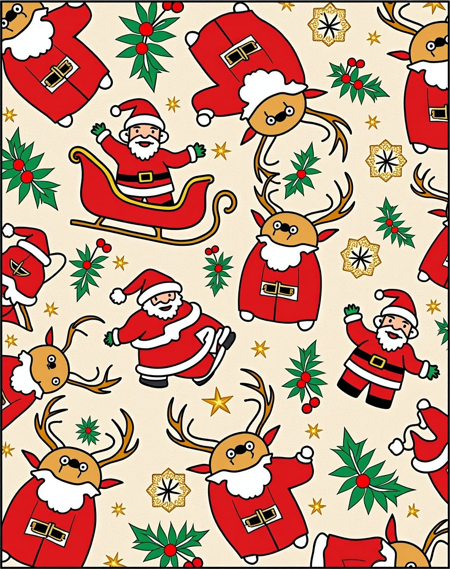 Festive Red Santa Claus Reindeer Sleigh Rug