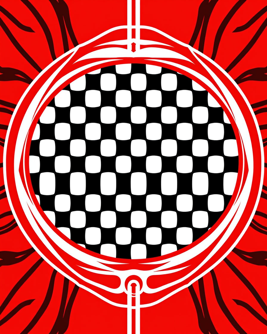 Vivid Red Checkerboard Emblem Rug