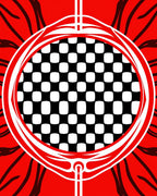 Vivid Red Checkerboard Emblem Rug