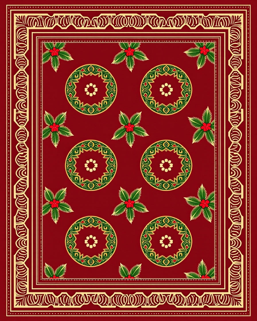 Crimson Holly Medallion Border Rug
