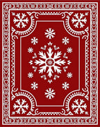 Crimson White Snowflake Festive Border Rug