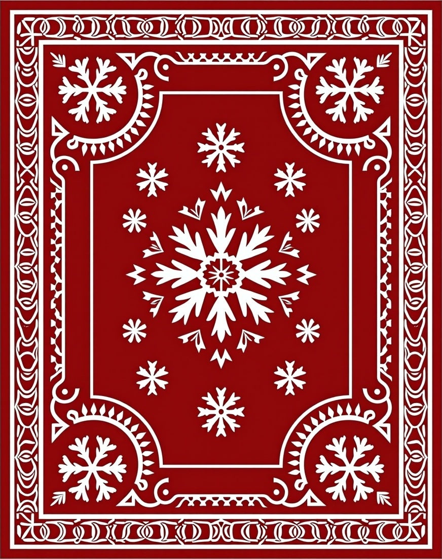 Crimson White Snowflake Festive Border Rug