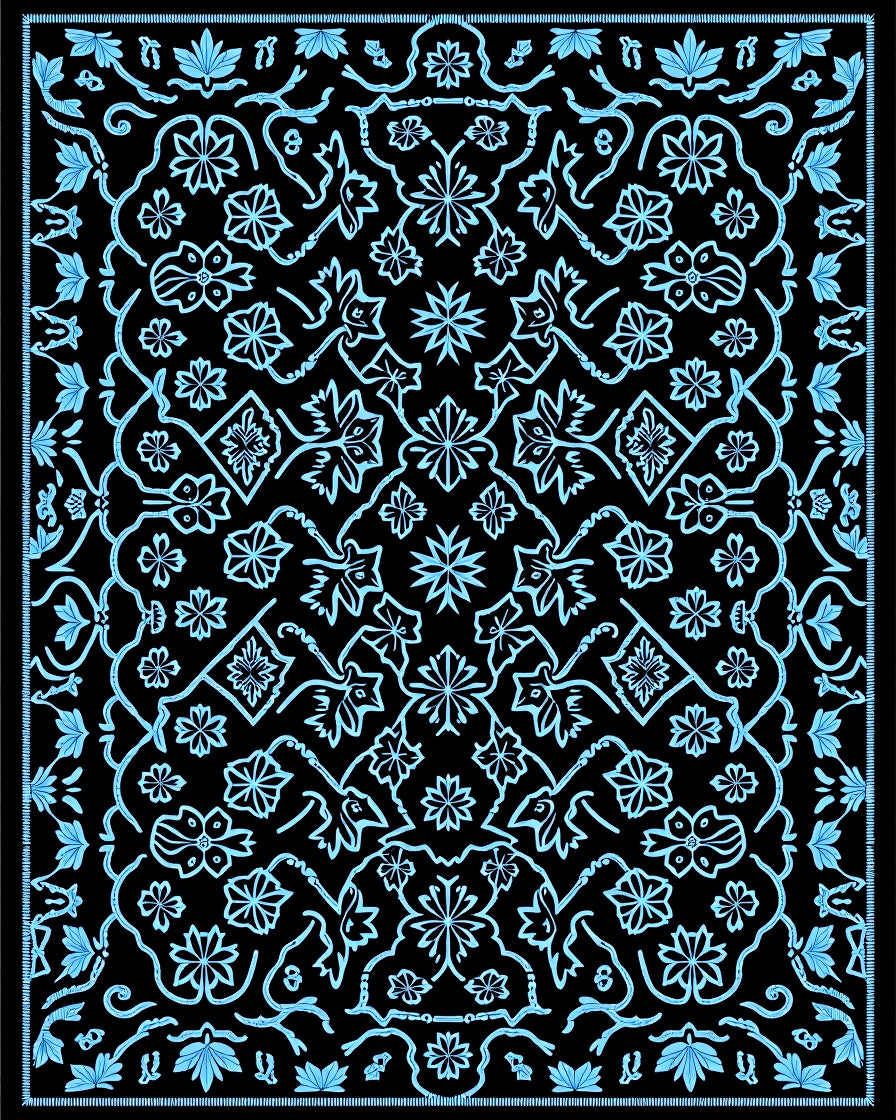 Sky Blue Floral Vine Medallion Rug