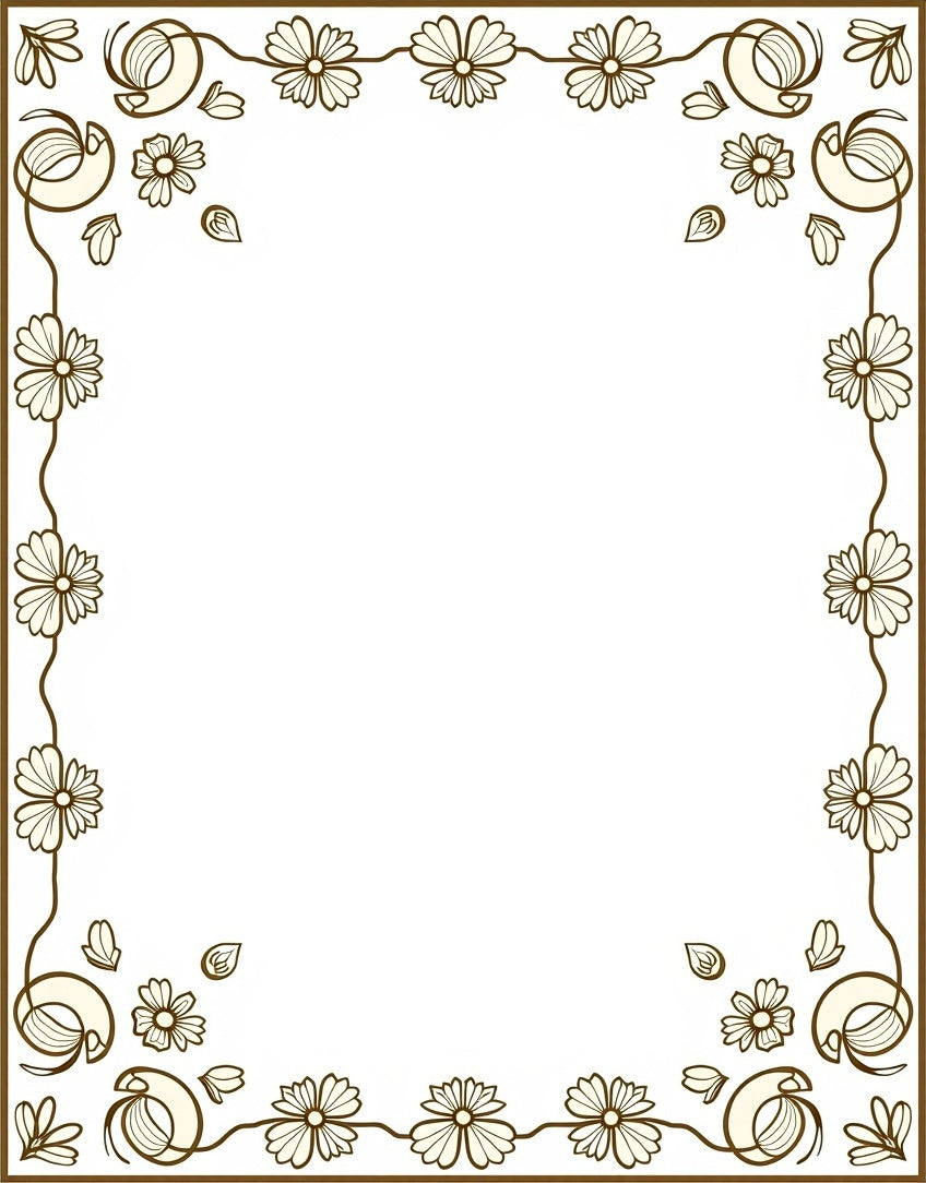 Brown Floral Vine Border Rug
