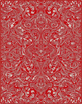 Crimson White Ornate Scrollwork Rug