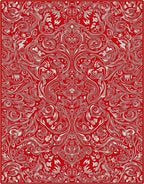 Crimson White Ornate Scrollwork Rug