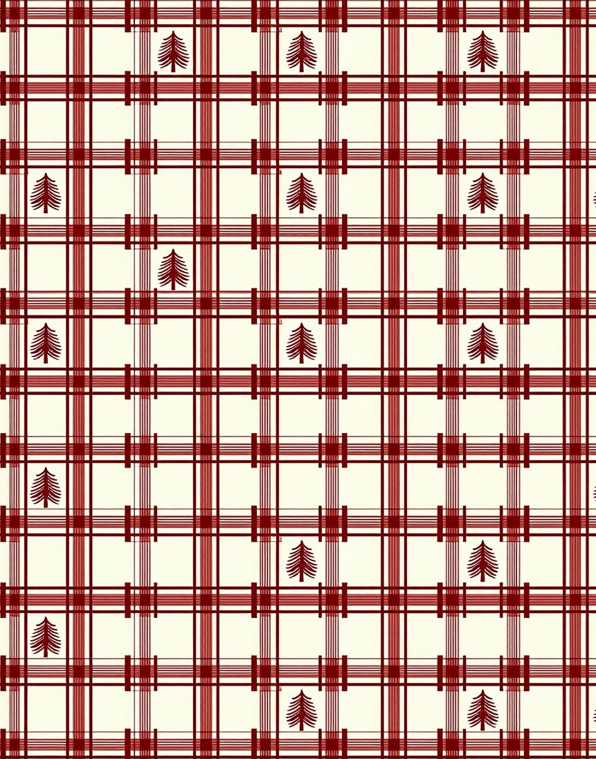 Crimson Cream Plaid Tree Repeat Rug