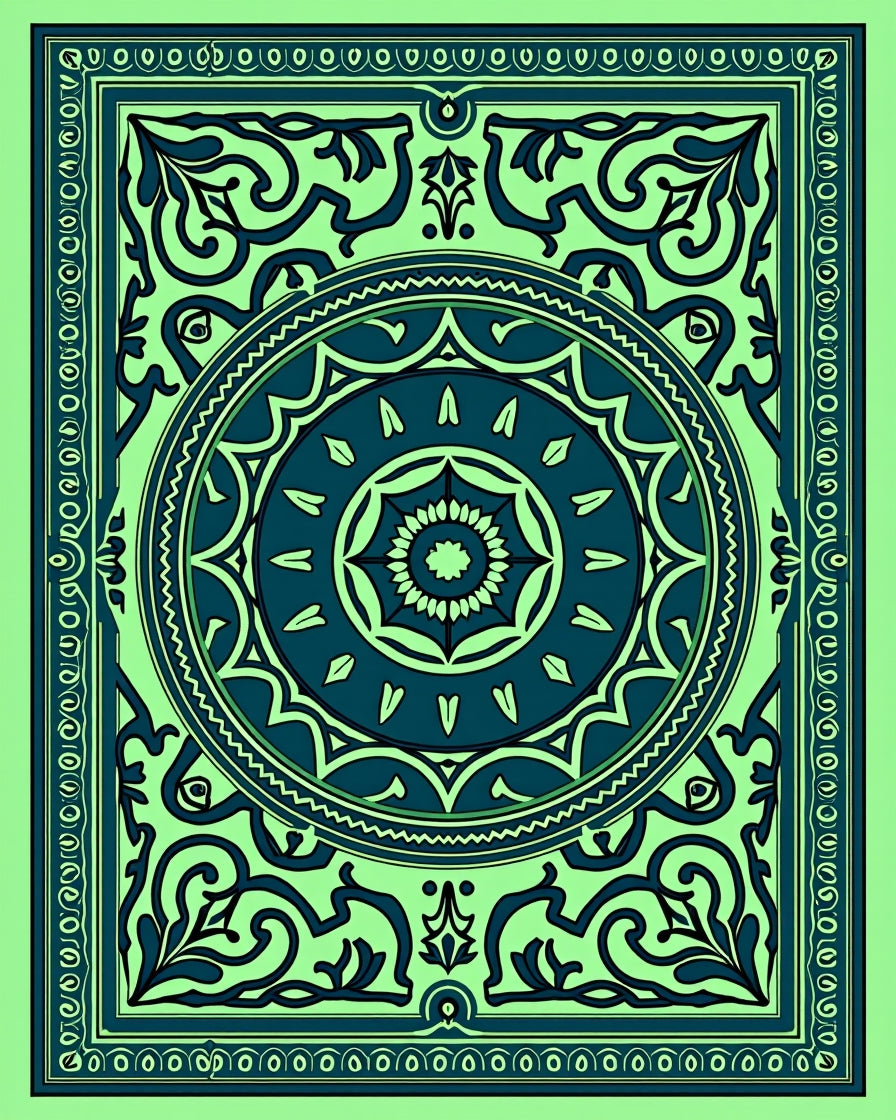 Emerald Teal Floral Medallion Rug