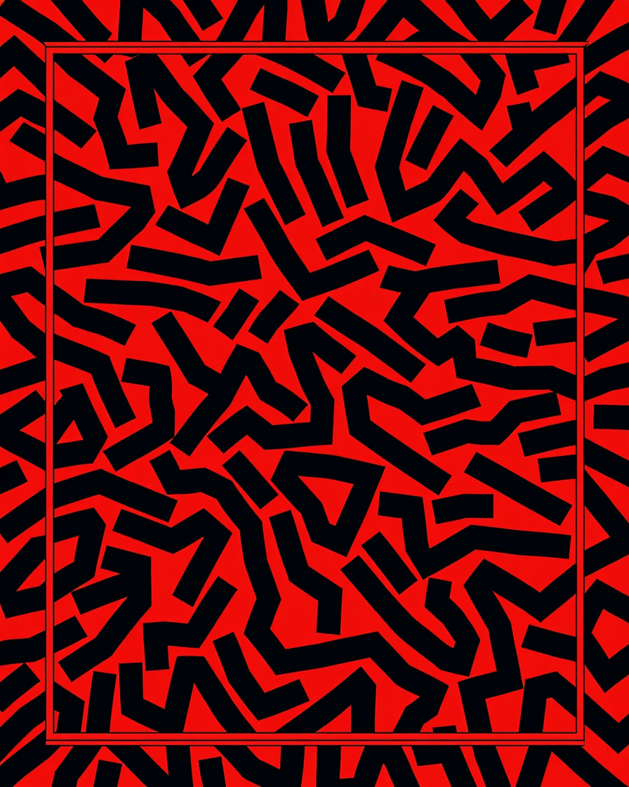Bold Red Abstract Tangled Ribbons Rug