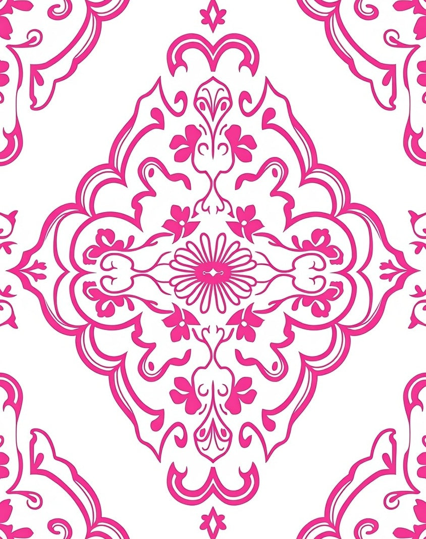 Rich Pink Floral Damask Medallion Rug