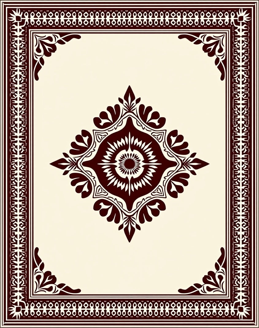 Rich Mahogany Ornamental Floral Frame Rug
