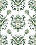 Sage Green Floral Damask Arrangement Rug